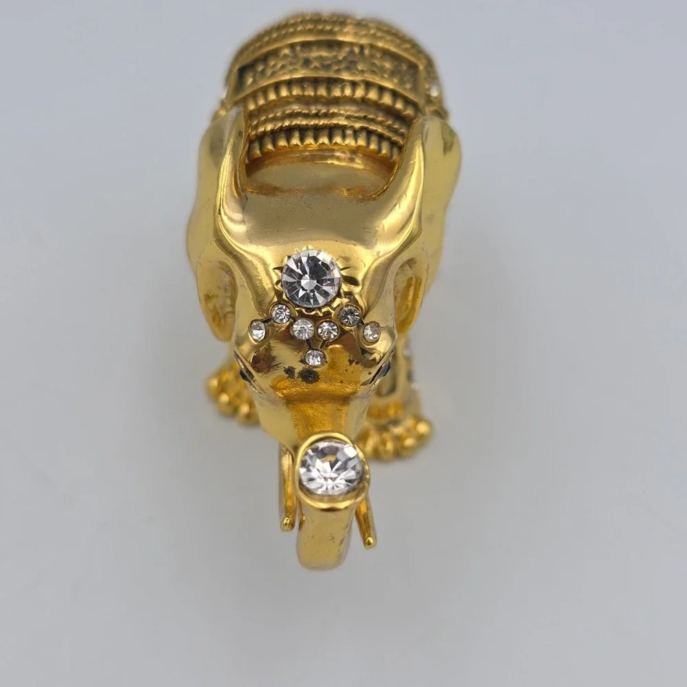 Gold Elephant Crystals Rhinestones Metal Magnetic Trinket Box